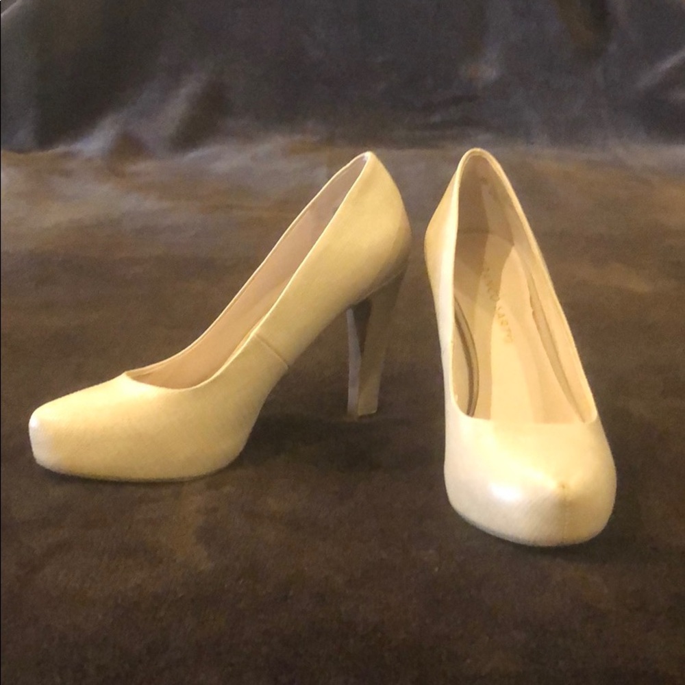 Nude snakeskin Franco Sarto heels